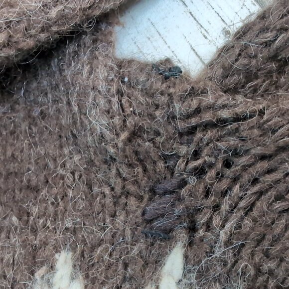 Chunky Wool Nordic Knit Sweater Brown White Fair Isle Pattern – Unisex 22.5" - Picture 7 of 8